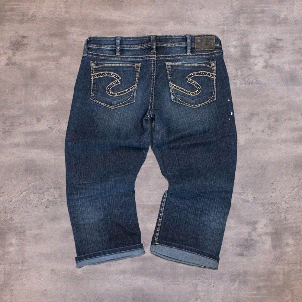 Y2K 00's Silver Jean's Co Lola Gem Carpi Baggy Denim Jean's  Bermuda Short's
